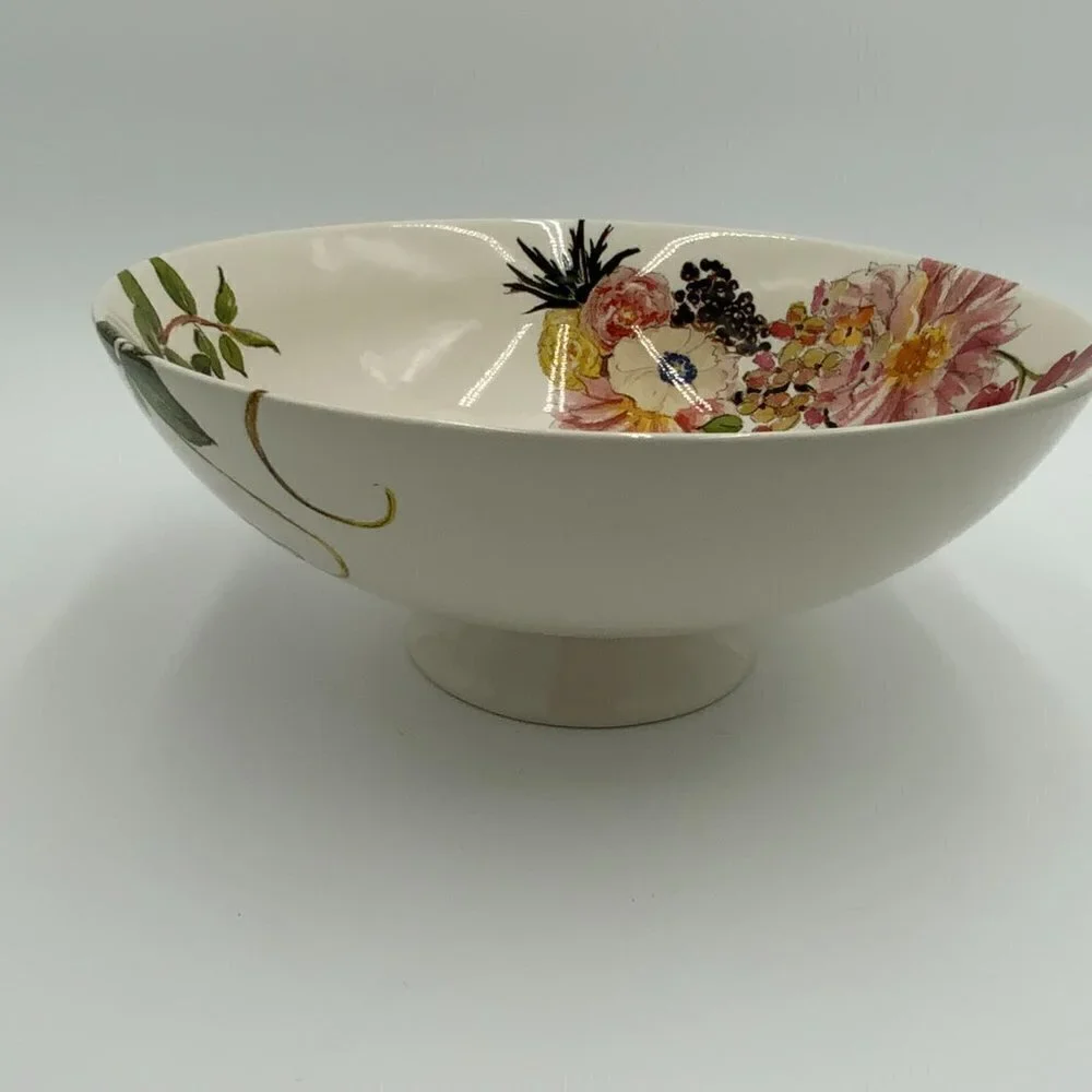 NEW Pottery Barn Large (11” diameter) Footed Serving Bowl Stoneware Floral